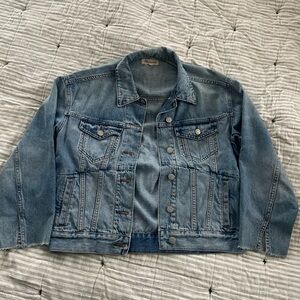 madewell raw sleeve denim jacket
